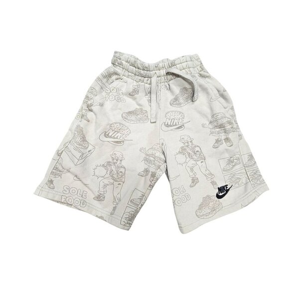 Nike Kids "Sole Food" Graphic Shorts M Beige Pull On Sweats Drawstring Burger - Picture 1 of 9